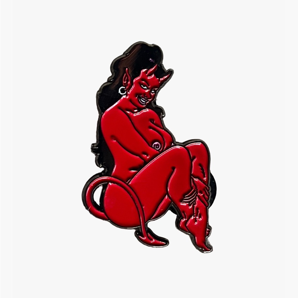 Yesterdays Co Chris Cooper Red Devil Girl Pin Up Soft Enamel Lapel Pin Art Rare